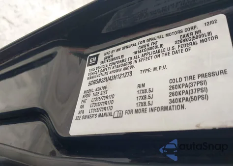 2003 Hummer H2 из США, поврежденный, VIN 5GRGN23U43H121273